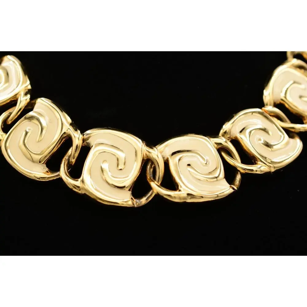 Vintage Cream Enamel Swirl Statement Necklace Collar Gold Chunky Heavy 80s BinY